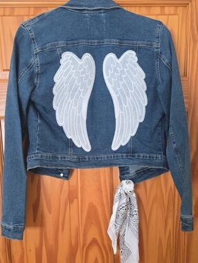 Denim Jacket with White Angel Wing Patch